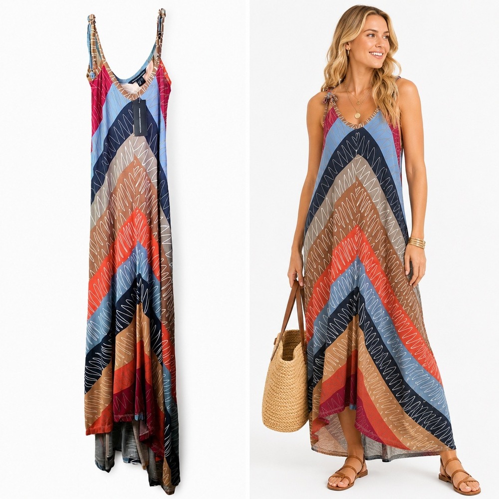 French Connection Womens 4 Maxi Dress NWT Boho Stripe Multicolor‎ Resort $198